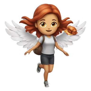 a girl flying with two bbq chicken wings on her back sticker