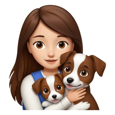 a girl and her dog, one little jack russell coloured dark brown and white. She hugs it. She has long hair.  sticker