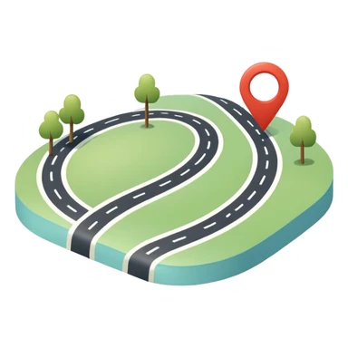 Simple flat map icon, curved road with location pin, rounded lines, minimal style, pastel colors, no background, app icon style
 sticker