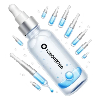 Slim clear dropper bottle with white cap and minimal black text label. Floating above a silver ripple, with icy shimmer rings pulsing outward. Surrounded by tiny frozen sparkles and wrinkle-smoothing energy beams. Looks like a precision anti-aging serum potion — sharp, cold, and potent. sticker