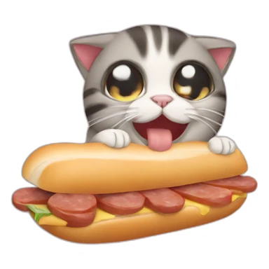 cat eating a sausage sandwich sticker