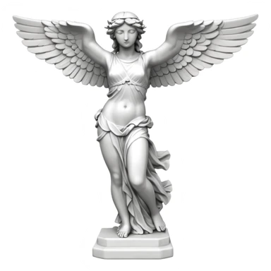 Winged Victory of Samothrace statue with plastẻ sticker