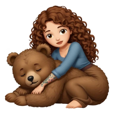 cute woman long curly brown hair tattoos riding sleepy bear sticker