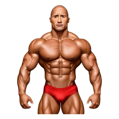 Dwayne Johnson, oiled and posing at the Mr. Universe bodybuilding championship, showcasing his muscular physique in an iconic display of strength. The background features the stage with judges and audience, capturing the intensity and prestige of the competition. Transparent background. sticker