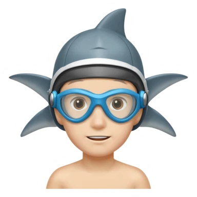 Boy with swim goggles and shark fin cap sticker