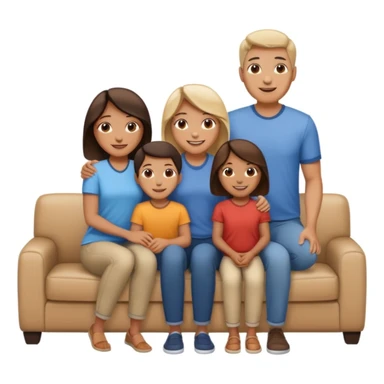 family posing for photo, living room background sticker