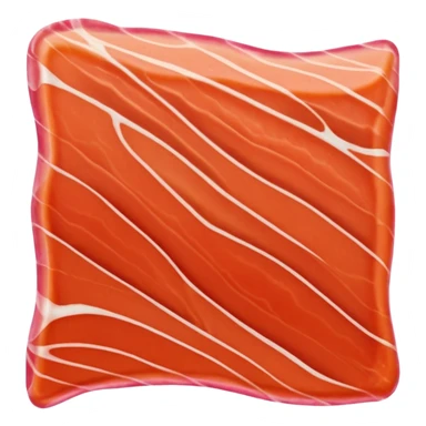 single thin slice of smoked salmon with smooth translucent texture, rich orange-pink hue, irregular natural edges, delicate white marbling, slight folds, soft melt-in-the-mouth feel, no plate, lemon, or garnish, soft lighting, subtle shadows, emoji scale sticker