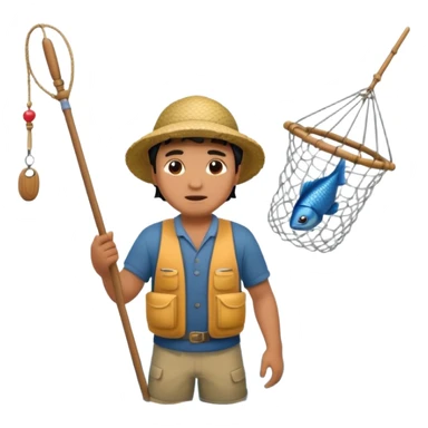 A Polynesian fisherman standing in the water with a net full of fish. The fisherman has empty hands and is standing in the water. sticker