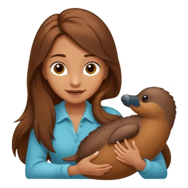 long brownhaired woman playing with platypus sticker