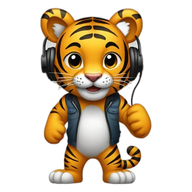 tiger standing on 2 feet wearing headphones sticker