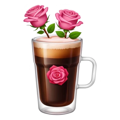 Cold brew coffee with mini roses pink red and small size mini glas cup sticker