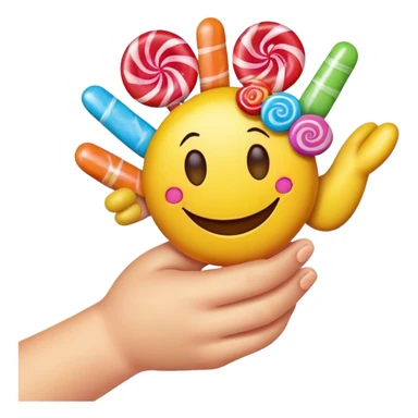 a smiley face holding a handful of candy sticker