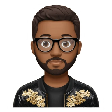 Nathan Morris (b.1971) from Boyz II Men with dark brown hair and short beard, black sequin outfit, glasses sticker