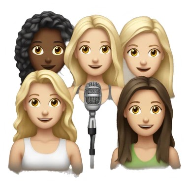 3 white teens 1 blonde 2 brunette with microphone sticker