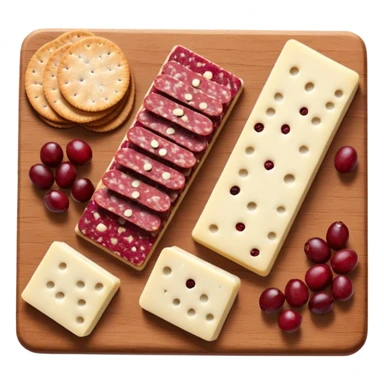 Multigrain crackers, white cheddar cheese, salami, and chocolate cranberries sticker