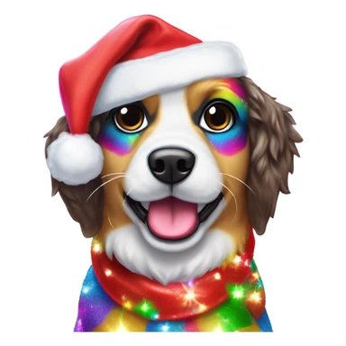 Lisa frank Christmas sparkle￼ dog with Santa hat sticker