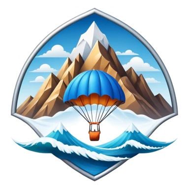A bold emblem featuring a combination of symbols representing various extreme sports, like a mountain peak, a parachute, and a wave. The design is dynamic and sharp, capturing the thrill and adventure of extreme sports, with a strong, energetic vibe. sticker