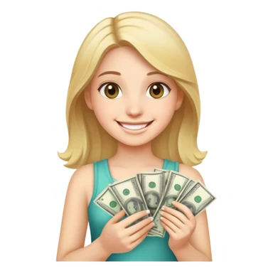 girl with money in her hands smiling sticker