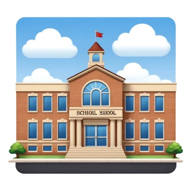 a full view of school building with a name board  sticker