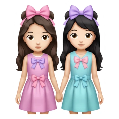 Two girls with bows they’re both Asian but one has wavy brown hair and the other has really long straight hair sticker