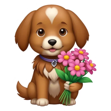Dog holding flowers sticker