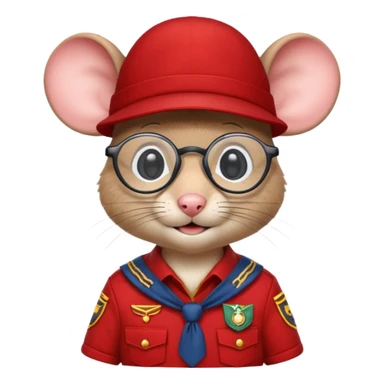 humaniod mice with a scout hat with glasses red uniform sticker