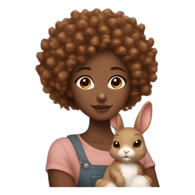 black woman with sparkly brown curly hair holding cute floppy eared light brown bunny sticker