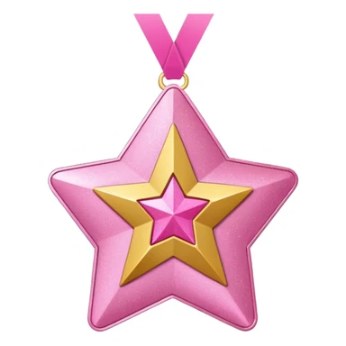 a glittery golden star-shaped medal with a soft cardboard texture, featuring a pink number 1 in the center with the text  sticker