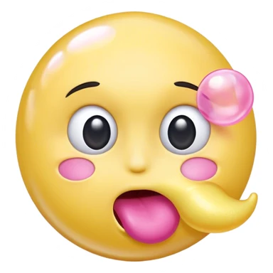 yellow face emoji emoticon blowing a pink bubble gum bubble sticker