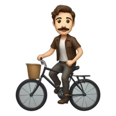 young Man with handlebar moustache on a bike,brown hair and brown moustache sticker