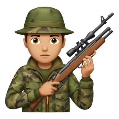 male hunter aiming a rifle, minimal background sticker