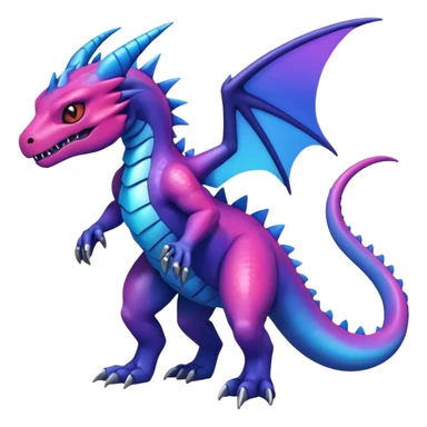 Cute Shiny iridescent cyan indigo blue violet gradients Guilmon-Salandit-Fakémon-hybrid-creature (full body)  sticker