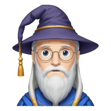 Design Albus Dumbledore with long white beard, half-moon glasses, wizard hat & wise expression. sticker
