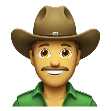 cowboy wearing a green hat. broad grin you tube chat emoji sticker