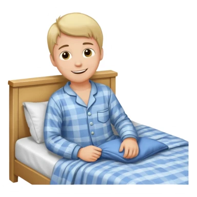 emoji- of a smiley boy getting up from a bed sticker
