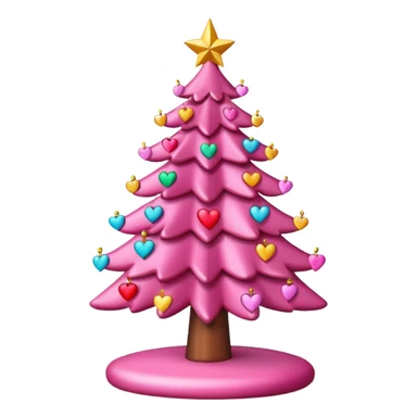 pink Christmas tree with hearts on the surface sticker