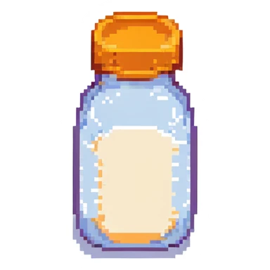 pixel art baby bottle containing milk with orange lid sticker