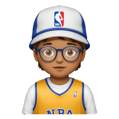 glasses child with hat and nba jersey sticker