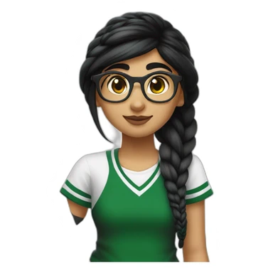 Mia Khalifa black braid white tshirt green sleeves slytherin logo sticker