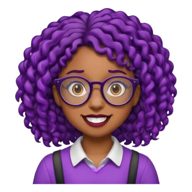 nerd emoji like with glasses showing only her 2 buck teeth but it’s a black girl with purple black curly hair no shoulders sticker