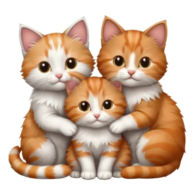 3 very small kittens cuddling together all different colours, the first one is grey and white, the second is ginger and white and the third is brown tabby and white sticker