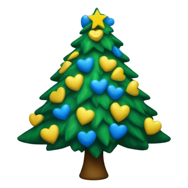 Christmas tree with yellow and blue hearts sticker