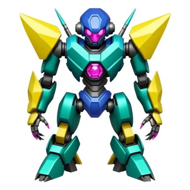 Edgy badass toxic poisonous shaky cool awesome epic sapphire emerald citron topaz magenta radioactive faulty rue ruby Tropical Futuristic Modern Mecha-Fakémon-hybrid-creature (full body)  sticker