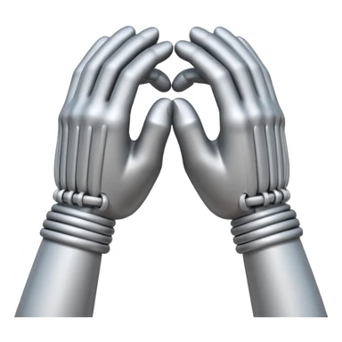 Apple-style 3D emoji of two cartoon hands tightly gripping and bending a solid metal rod, showing visible strain and tension lines around the bend, with dynamic motion curves to emphasize the effort, realistic lighting and smooth Apple emoji texture, no background. sticker