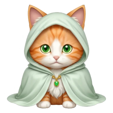 baby orange cat green eyes, in white cloak sticker