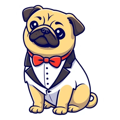 pug in a tuxedo, cartoon sticker sticker