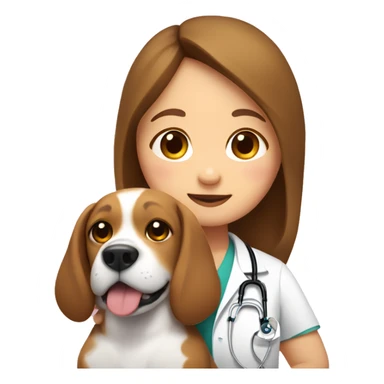 Chubby Beagle cuddles doctor girl with long brown hair sticker