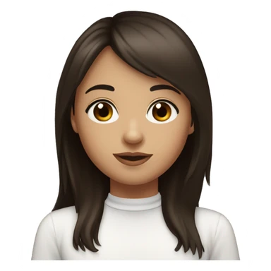 Girl with an oval face, fair skin, long dark brown wavy hair with bangs, brown eyes, dark brown straight eyebrows, medium-sized straight nose, slightly full lips, wearing a black choker necklace and a white t-shirt.
 sticker