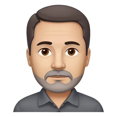 Hispanic man, 57 years old with light complexion. Round face with defined jawline. Expressive dark brown eyes, thick straight eyebrows. Short brown hair, slightly styled. Full brown beard with minimal gray. Professional appearance. Wearing a dark collared shirt. sticker