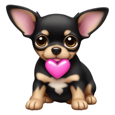 black & tan chihuahua puppy with a pink heart sticker